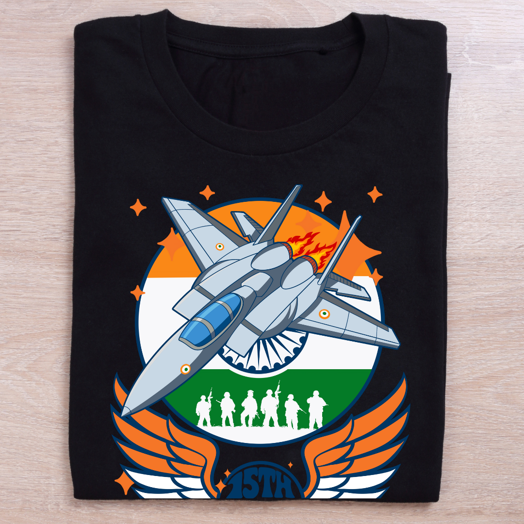 Jet Fighter 15th August T-Shirt - Indian Independence Day Patriotic Tee by RanggRiwaaz