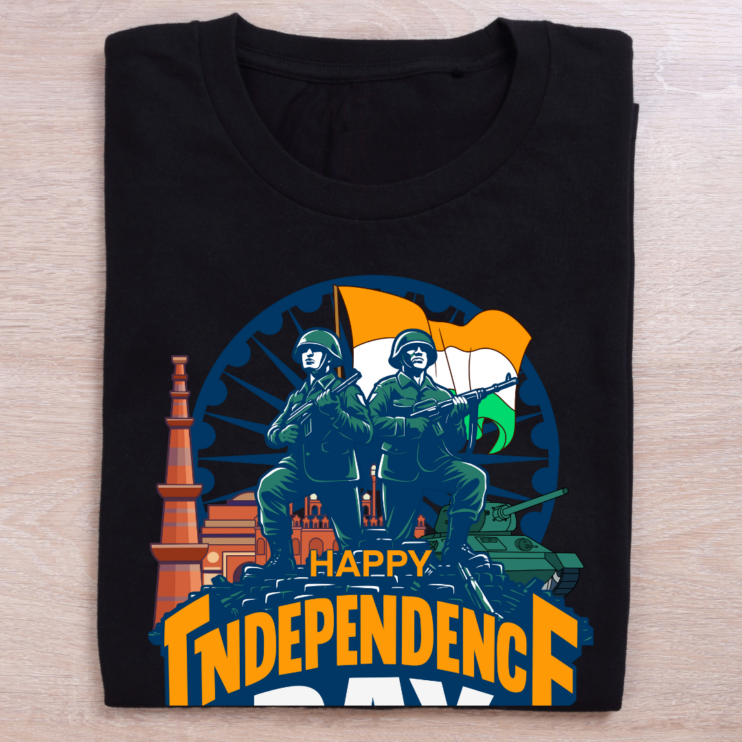 Happy Independence Day India T-Shirt - Patriotic Soldier Graphic Tee by RanggRiwaaz