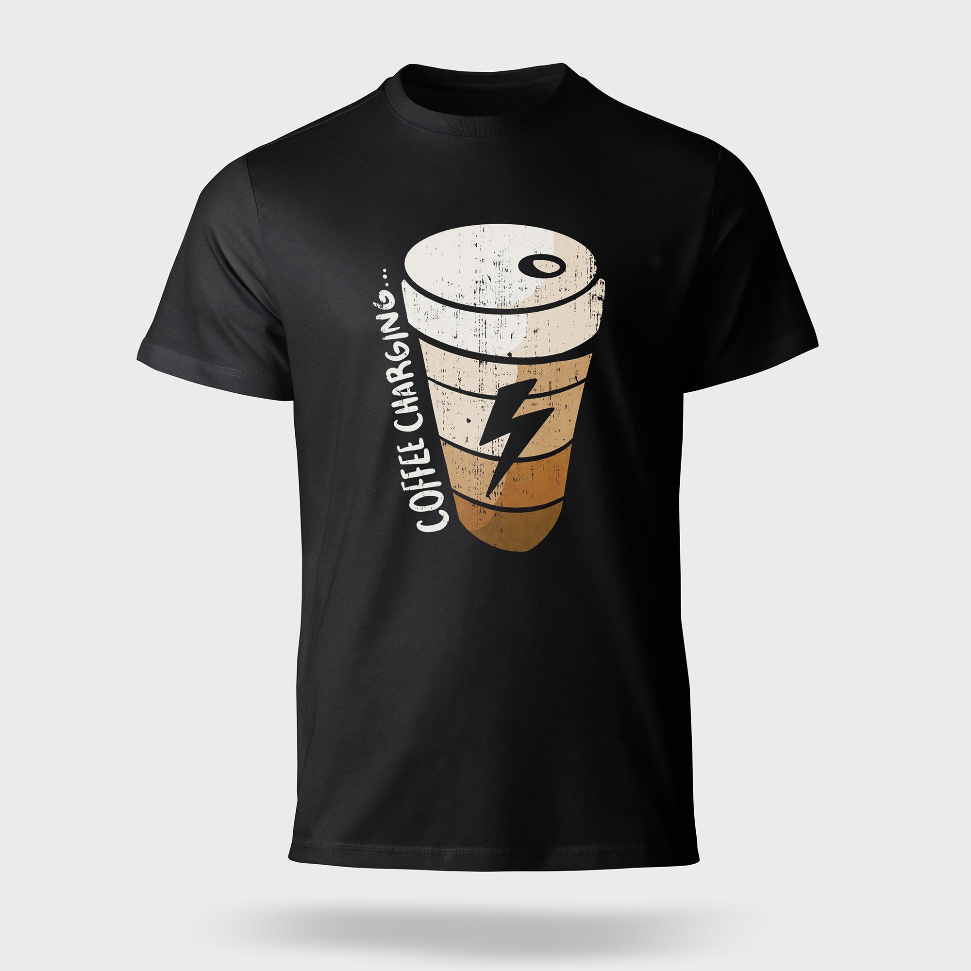 Coffee Charging T-Shirt - Funny Caffeine Powered Tee by RanggRiwaaz