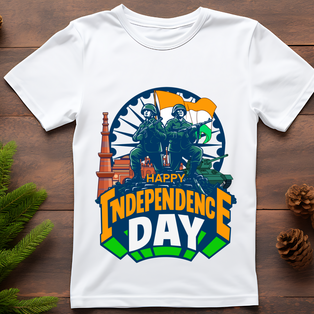Happy Independence Day India T-Shirt - Patriotic Soldier Graphic Tee by RanggRiwaaz