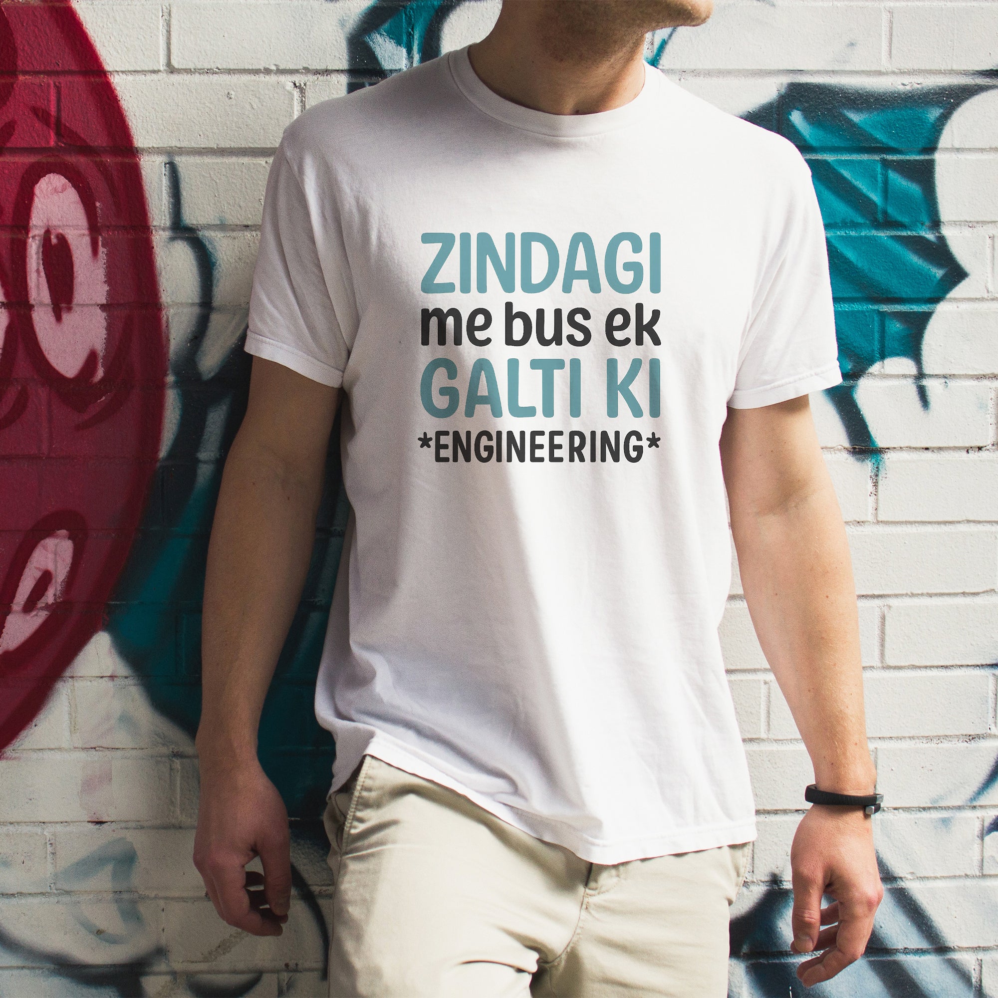 "Zindagi Mein Bas Ek Galti Ki Engineering" T-Shirt - Funny Engineer Humor Tee Tshirt by RanggRiwaaz