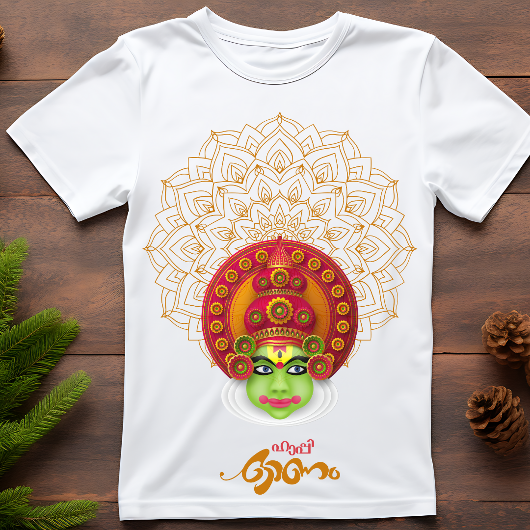Happy Onam T-Shirt - Kerala Festival Floral Pookalam Tee by RanggRiwaaz