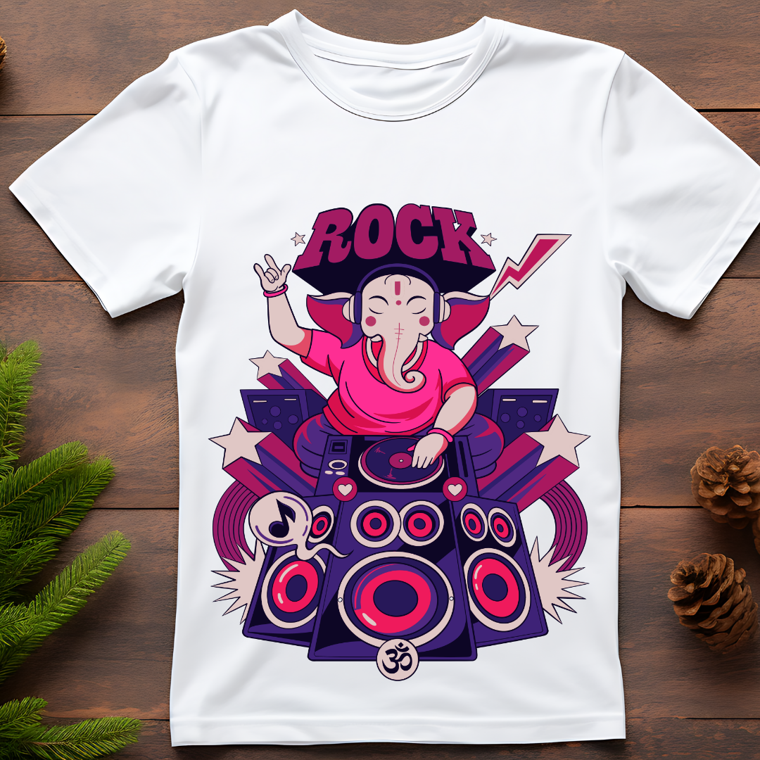 Ganpati Bappa Rock T-Shirt - Modern Devotional Graphic Tee by RanggRiwaaz