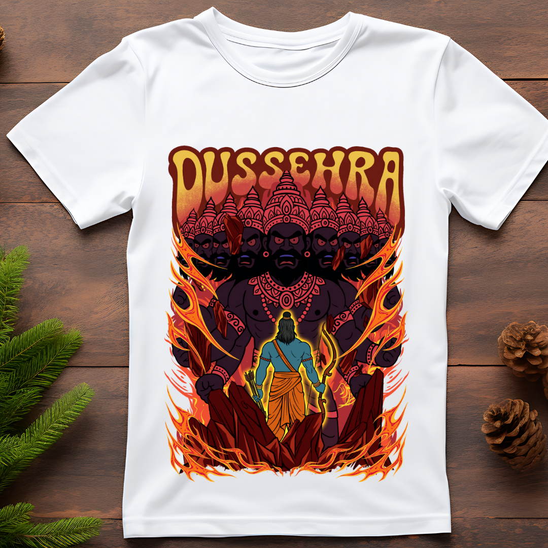 Dussehra's Cleansing Fire T-Shirt - Symbolic Festival Graphic Tee by RanggRiwaaz