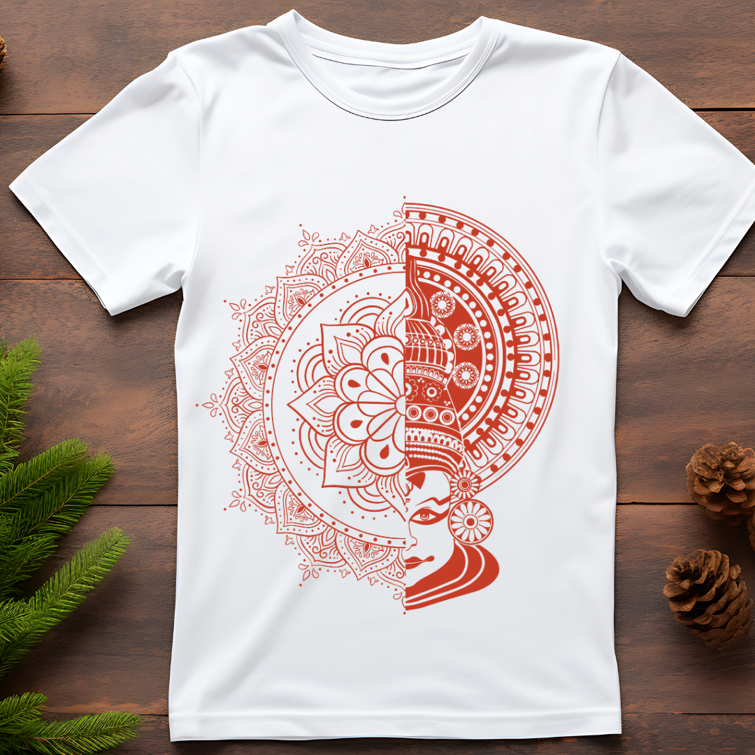 "Happy Onam" T-Shirt - King Mahabali & Pookalam Design by RanggRiwaaz