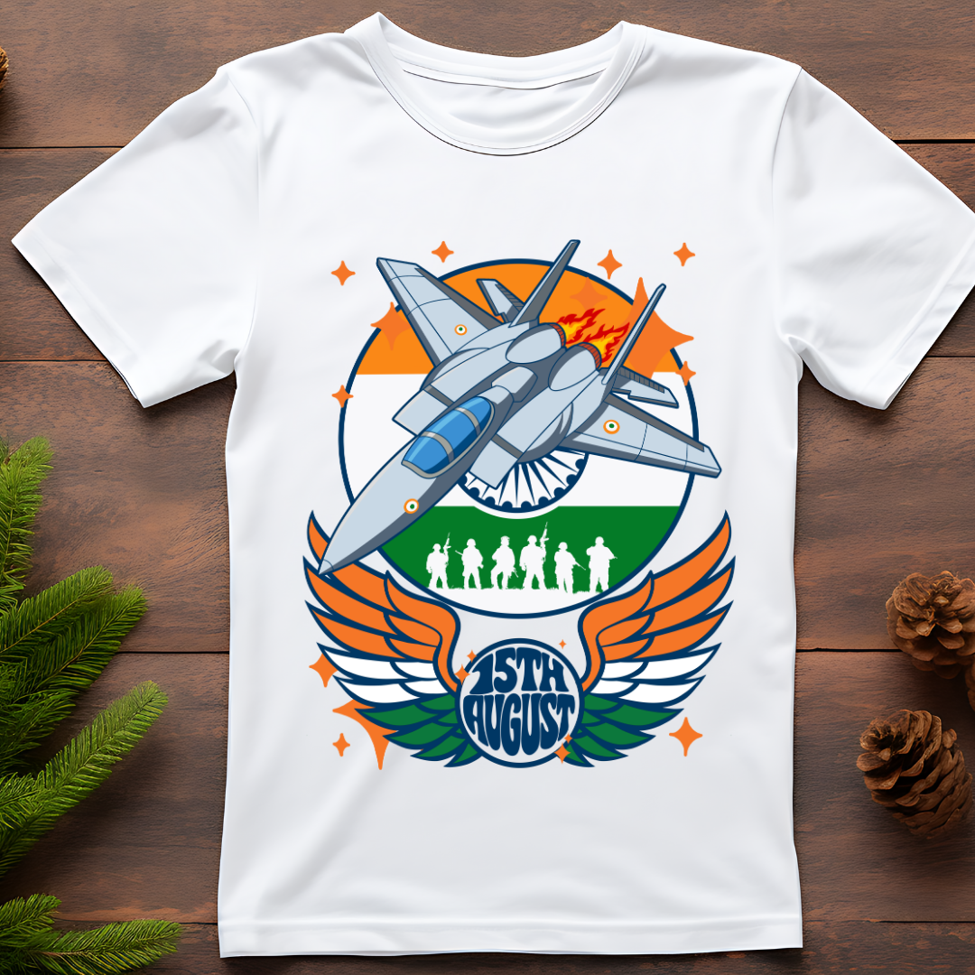 Jet Fighter 15th August T-Shirt - Indian Independence Day Patriotic Tee by RanggRiwaaz