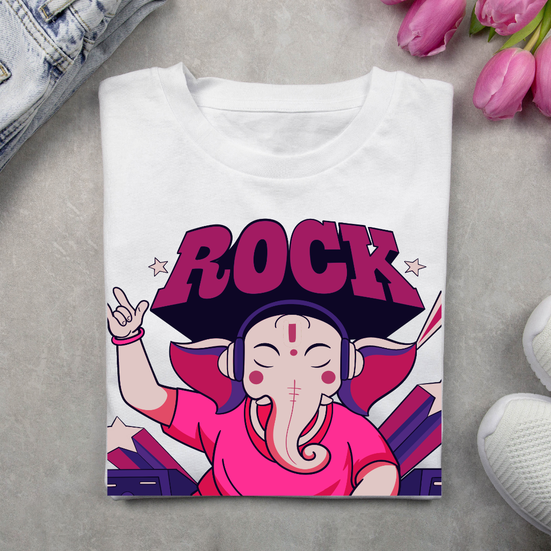 Ganpati Bappa Rock T-Shirt - Modern Devotional Graphic Tee by RanggRiwaaz