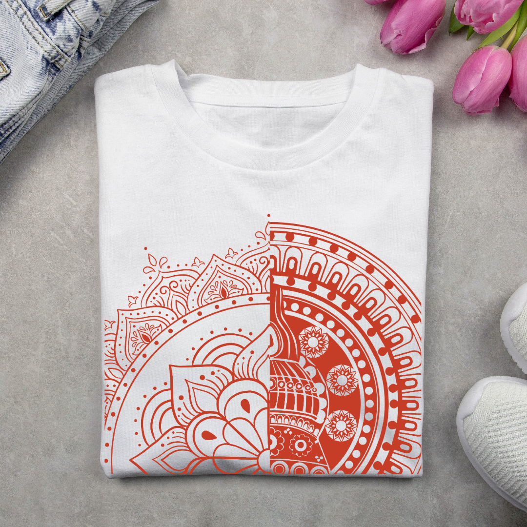 "Happy Onam" T-Shirt - King Mahabali & Pookalam Design by RanggRiwaaz