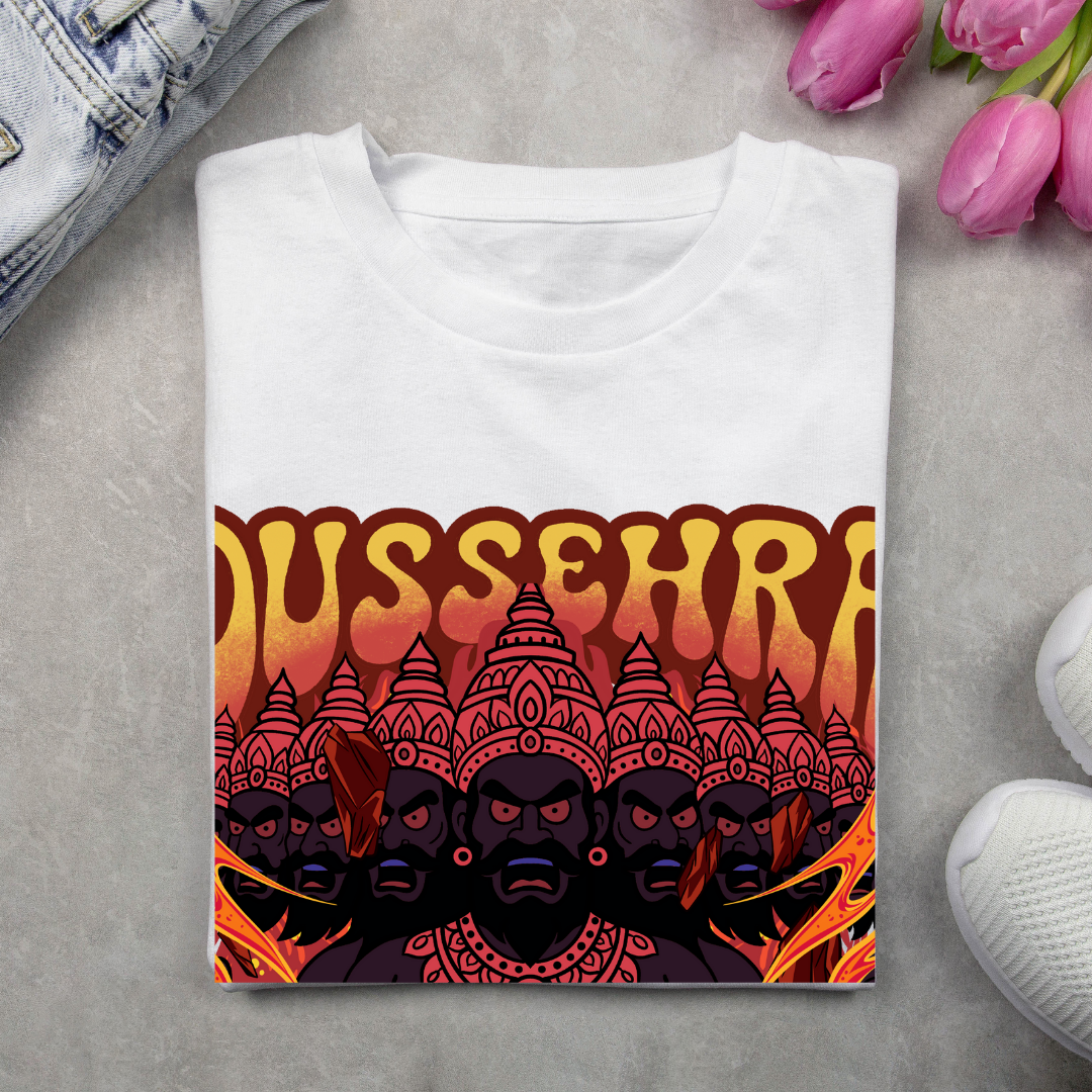 Dussehra's Cleansing Fire T-Shirt - Symbolic Festival Graphic Tee by RanggRiwaaz