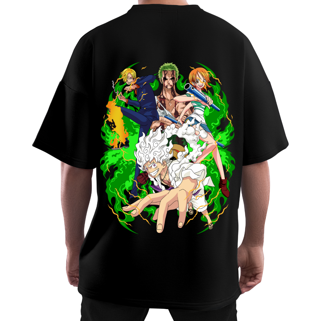 RanggRiwaaz Oversized "One Piece" Graphic Tee - Straw Hat Pirates Manga & Anime Apparel