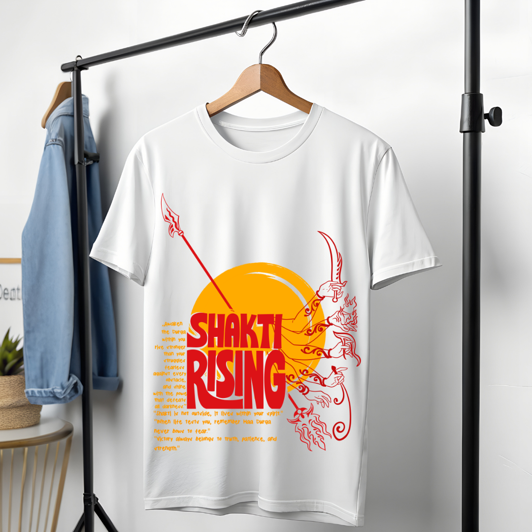 Navratri Festival T-Shirt - Goddess Durga Celebration Tee White by RanggRiwaaz
