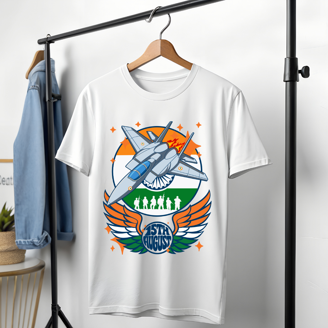 Jet Fighter 15th August T-Shirt - Indian Independence Day Patriotic Tee by RanggRiwaaz