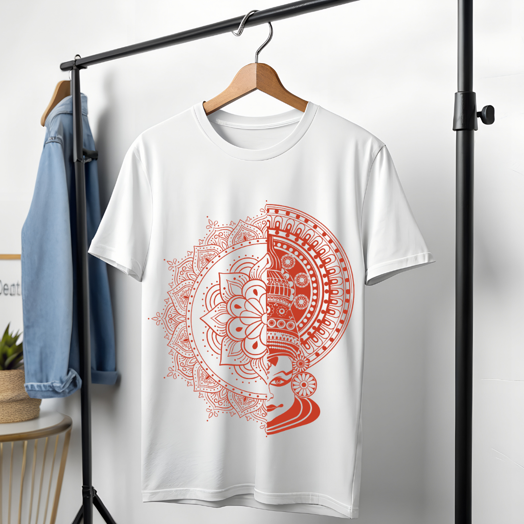 "Happy Onam" T-Shirt - King Mahabali & Pookalam Design by RanggRiwaaz