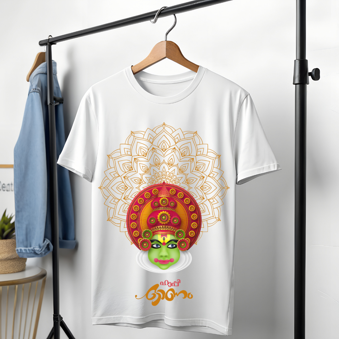 Happy Onam T-Shirt - Kerala Festival Floral Pookalam Tee by RanggRiwaaz