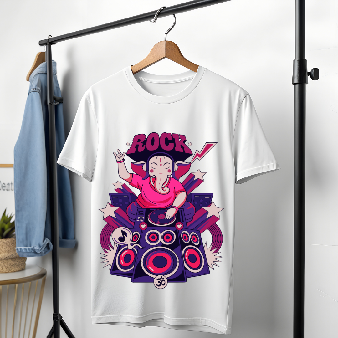 Ganpati Bappa Rock T-Shirt - Modern Devotional Graphic Tee by RanggRiwaaz