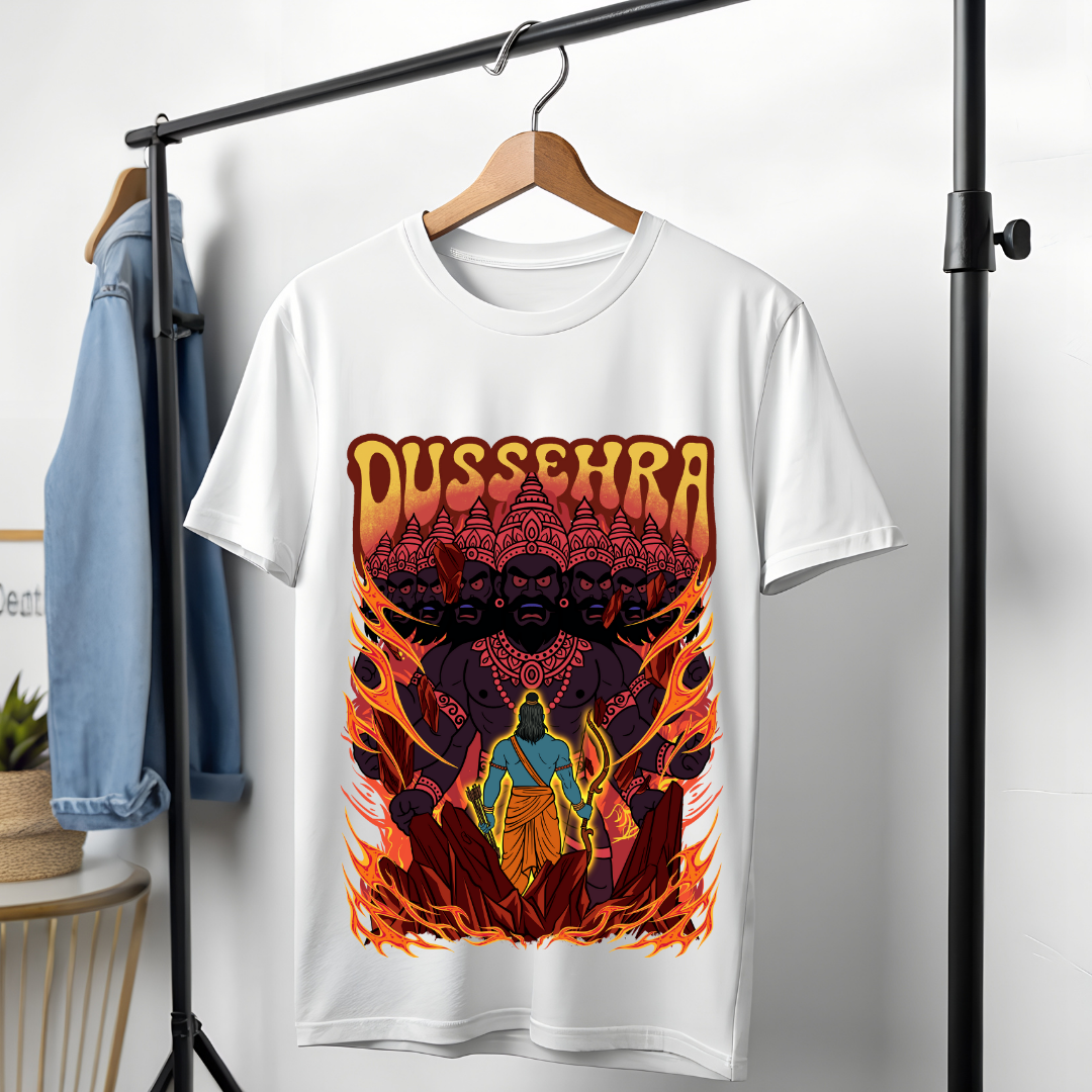 Dussehra's Cleansing Fire T-Shirt - Symbolic Festival Graphic Tee by RanggRiwaaz