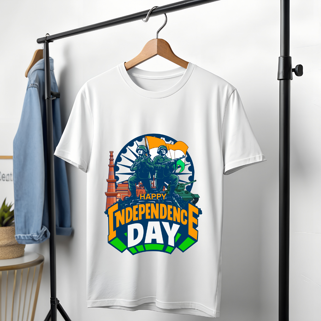 Happy Independence Day India T-Shirt - Patriotic Soldier Graphic Tee by RanggRiwaaz
