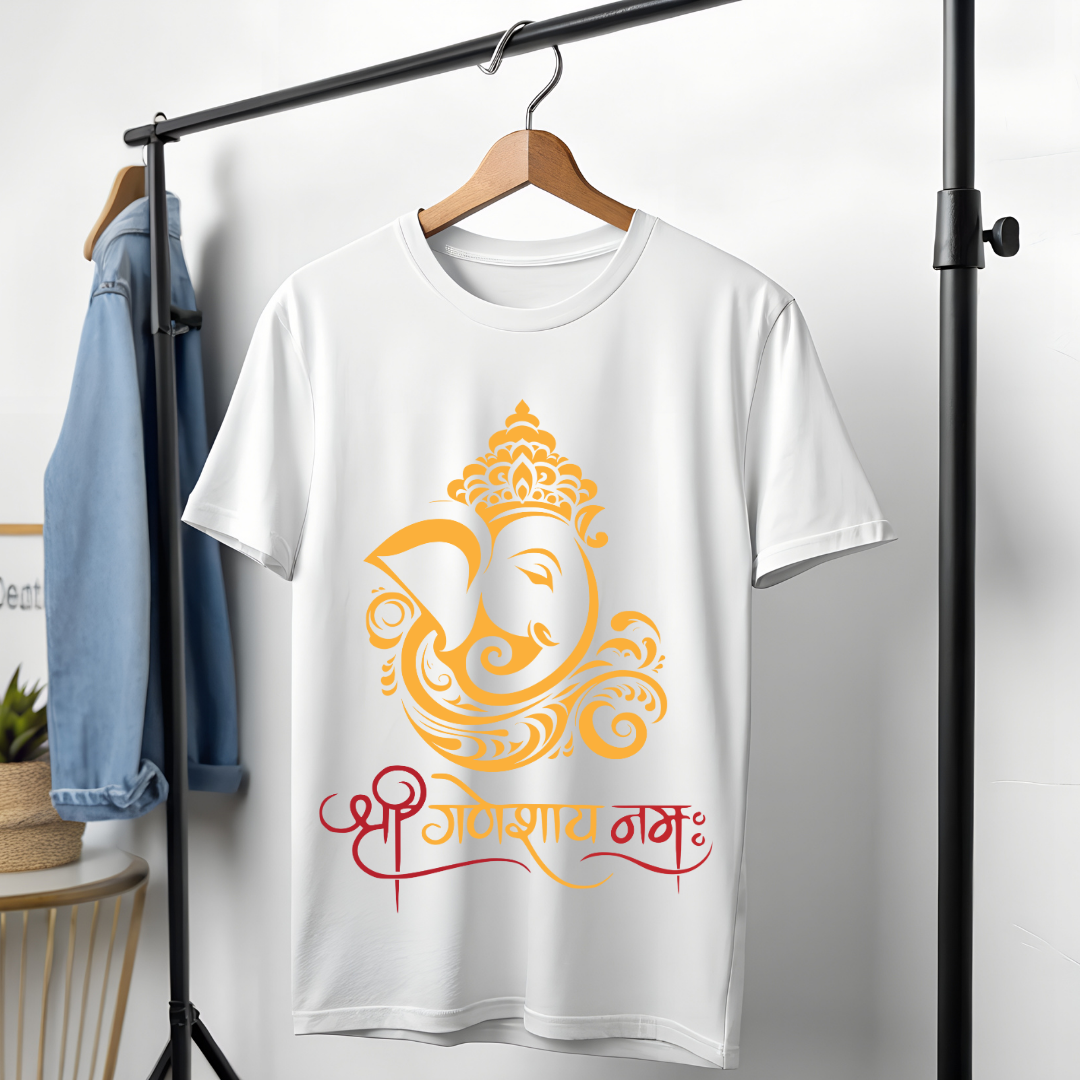 Ganesh Chaturthi Celebration T-Shirt - Artistic Lord Ganesha by RanggRiwaaz