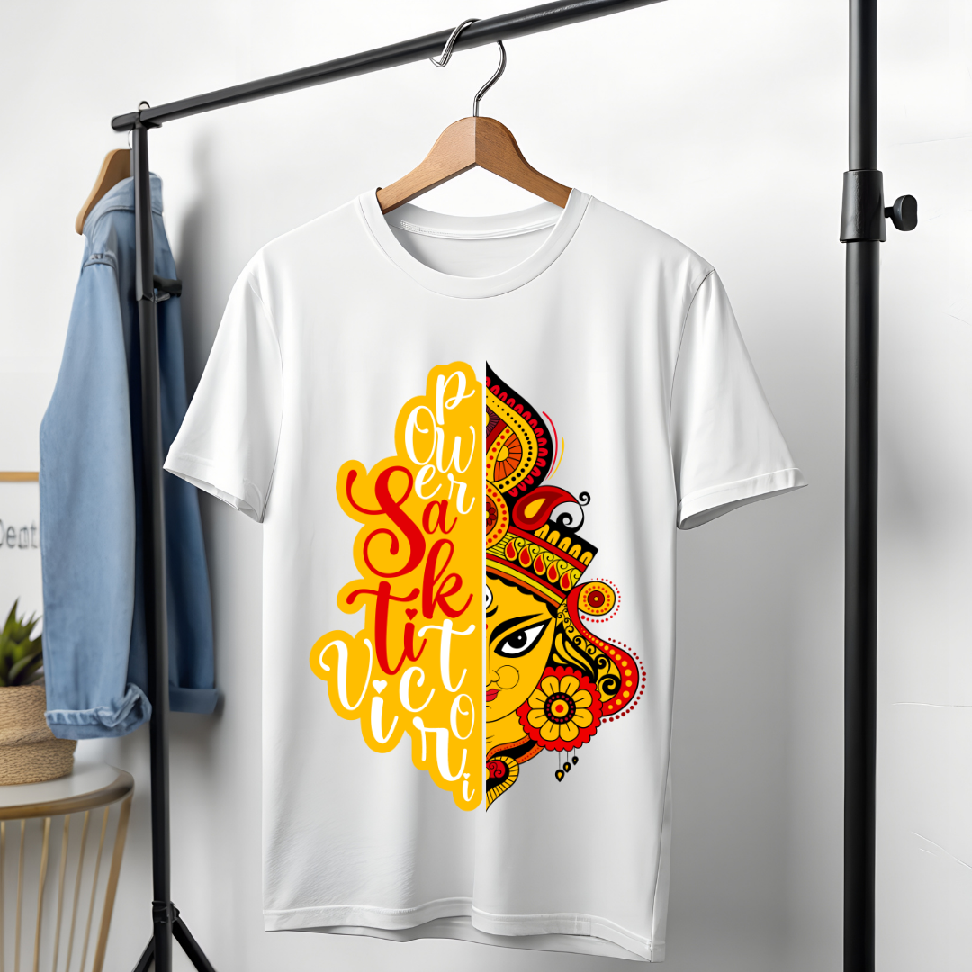 Power Shakti Maa Durga T-Shirt Men - Divine Goddess Graphic Tee by RanggRiwaaz