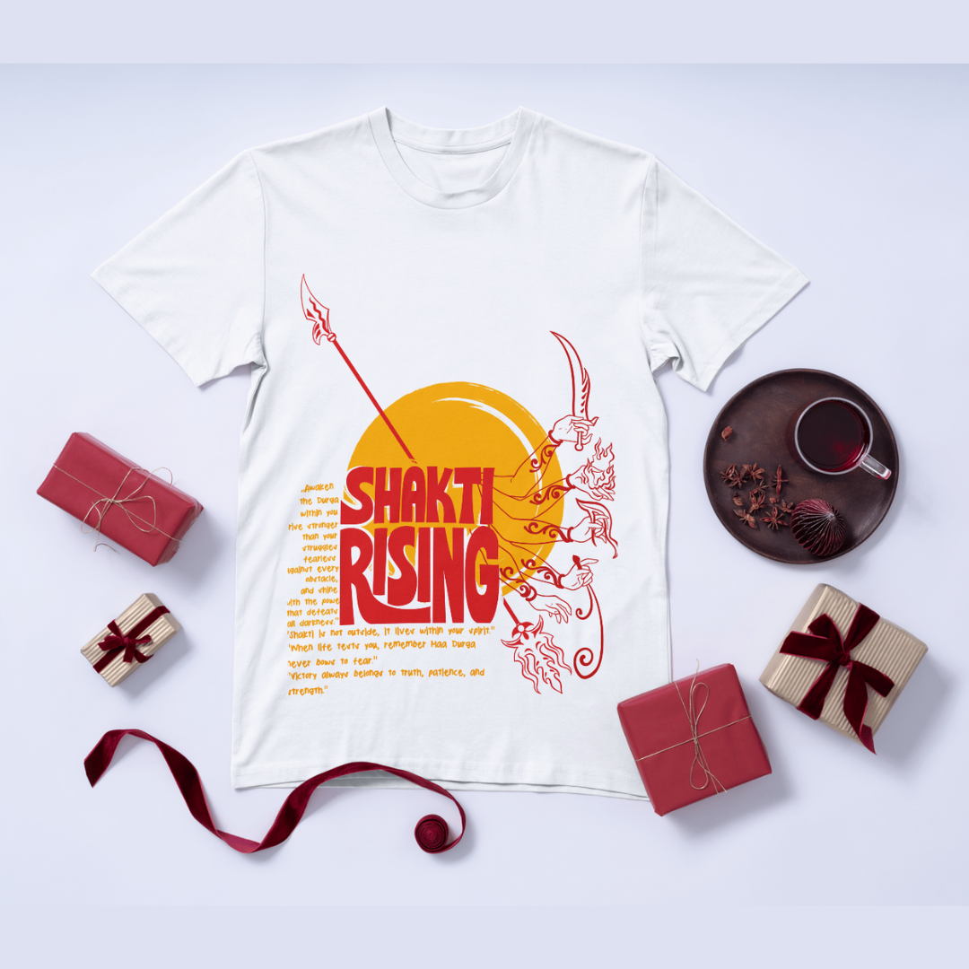 Navratri Festival T-Shirt - Goddess Durga Celebration Tee White by RanggRiwaaz