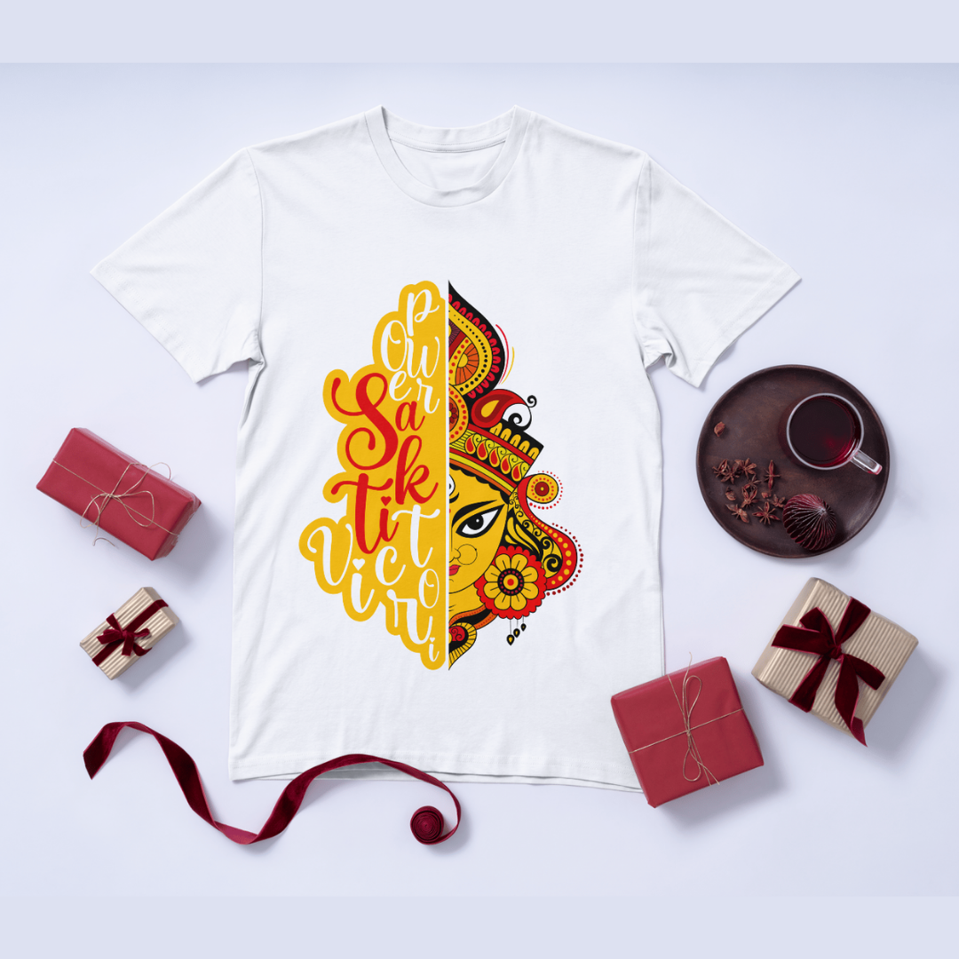 Power Shakti Maa Durga T-Shirt Men - Divine Goddess Graphic Tee by RanggRiwaaz