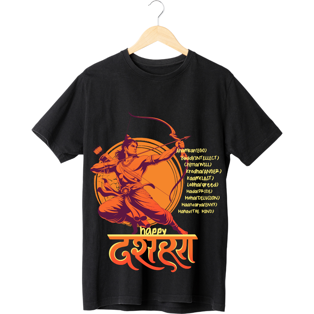 Happy Dussehra T-Shirt - Victory of Good Over Evil Tee in Black by RanggRiwaaz