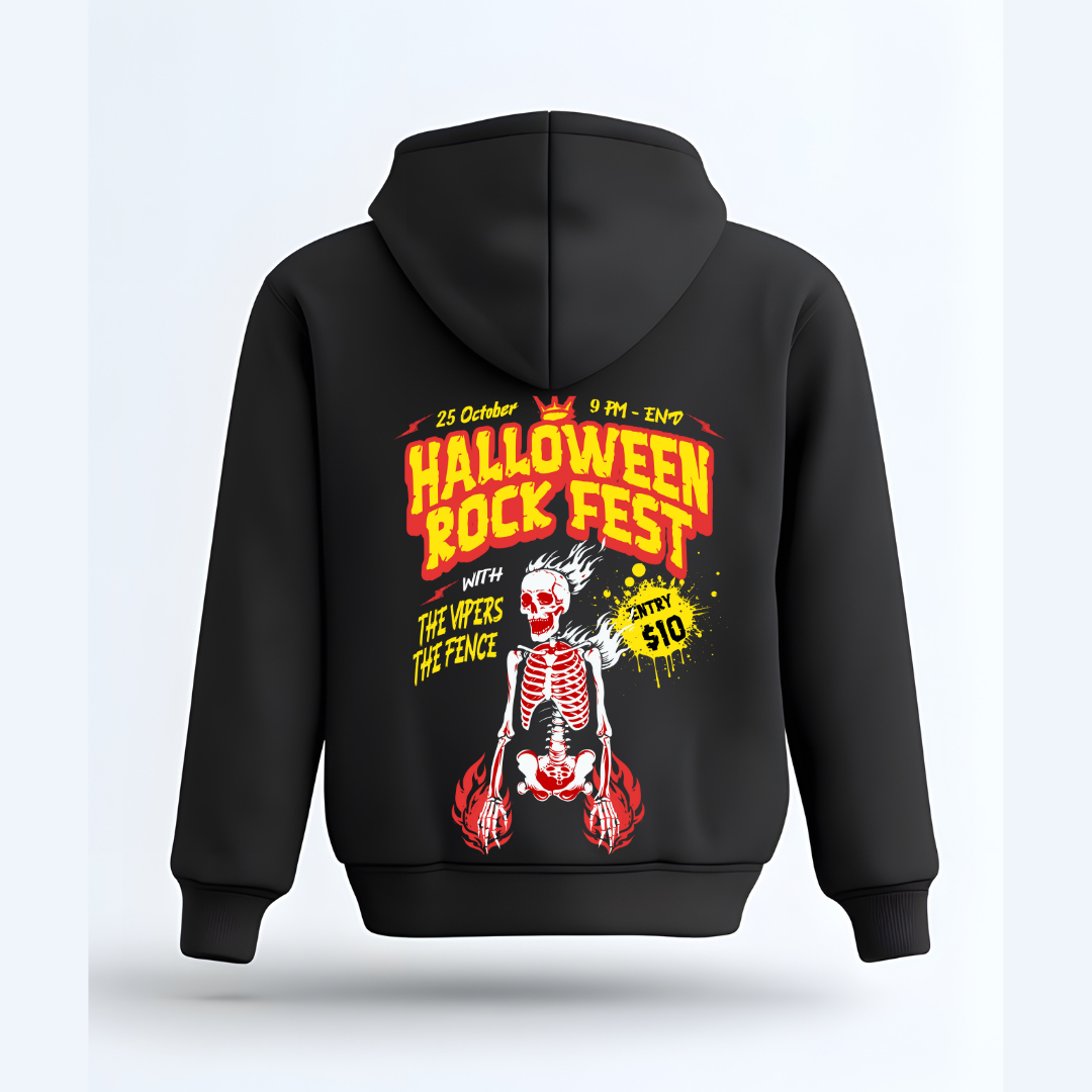Halloween Rock Fest Hoodie - Spooky Concert & Music Festival Hoodie by RanggRiwaaz