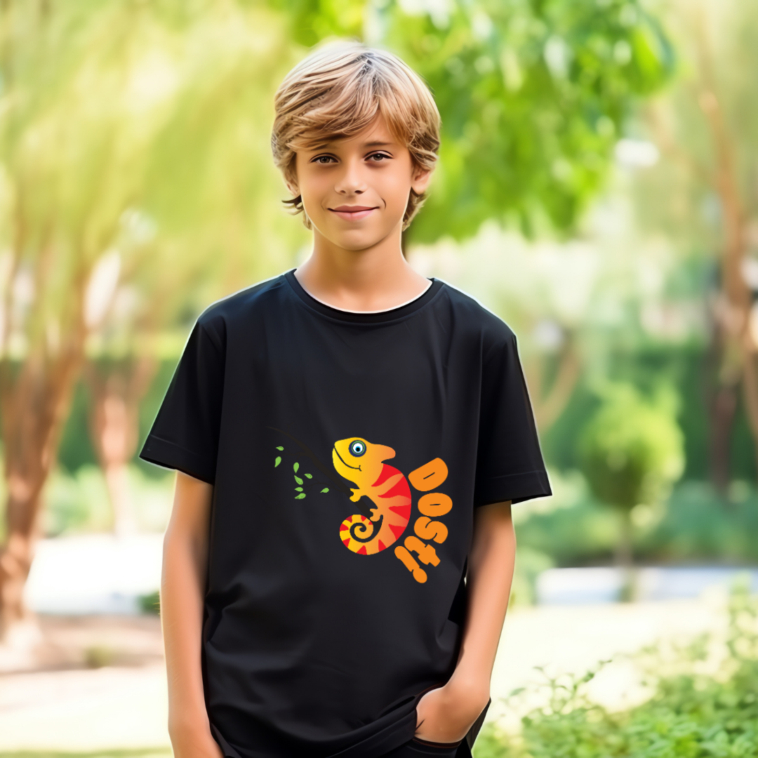 Dosti Yaari Black Boys' T-Shirt - Friendship Quote Tee by RanggRiwaaz