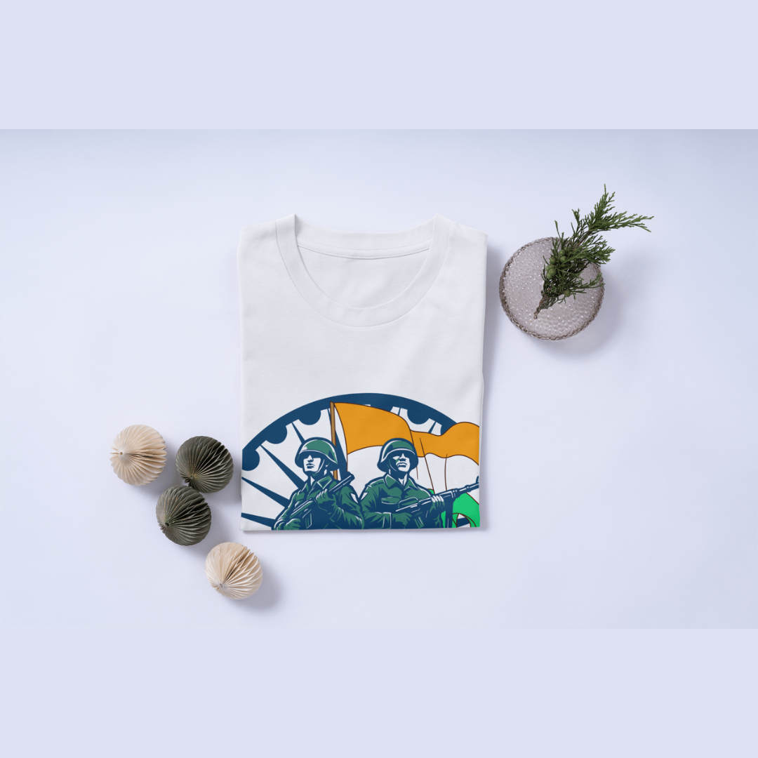 Happy Independence Day India T-Shirt - Patriotic Soldier Graphic Tee by RanggRiwaaz