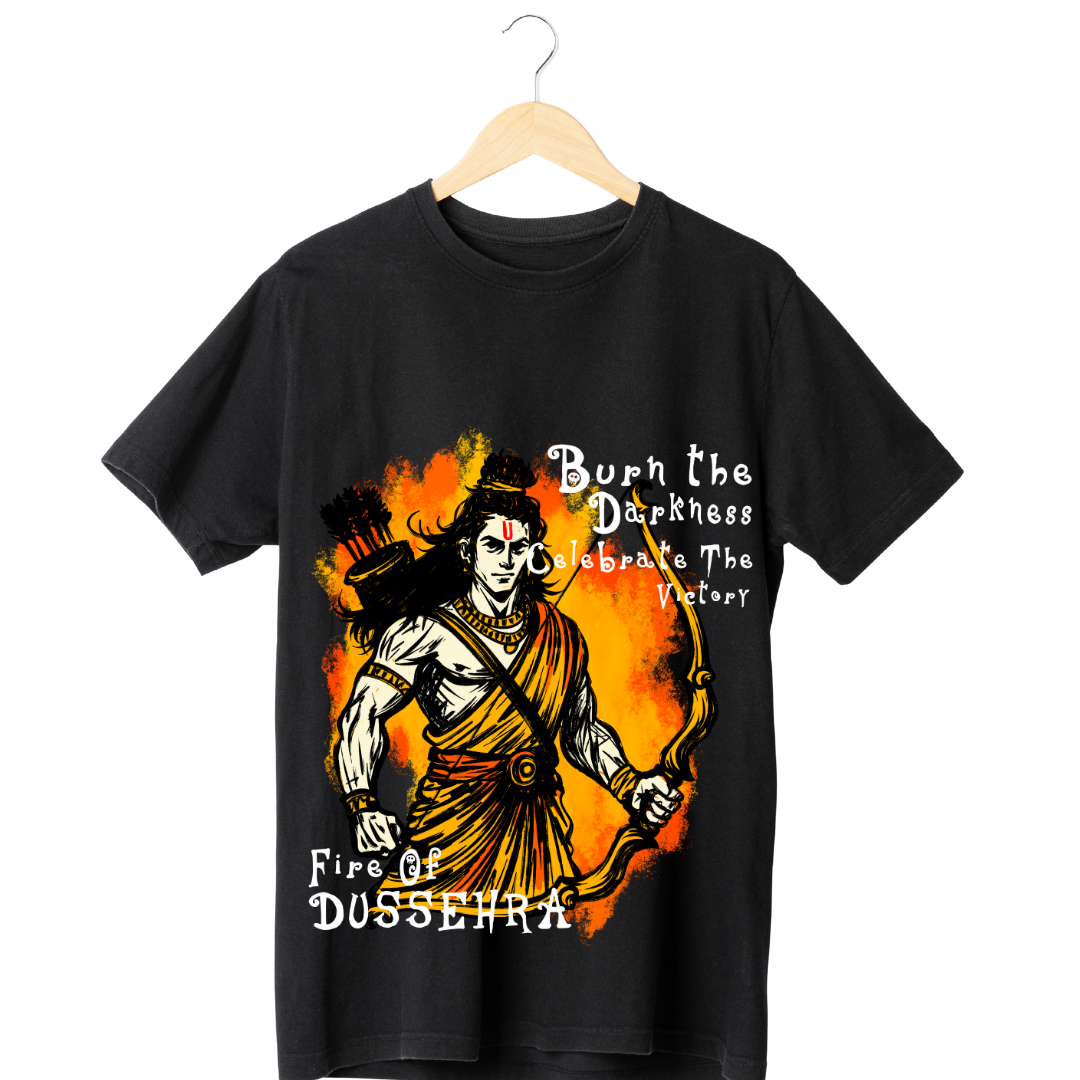 Fire of Dussehra T-Shirt - Victory Over Evil Graphic Tee by RanggRiwaaz