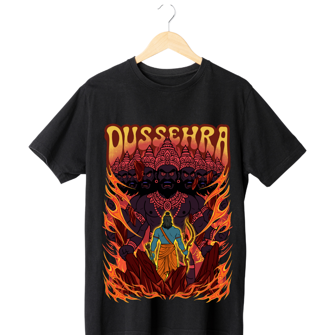 Dussehra's Cleansing Fire T-Shirt - Symbolic Festival Graphic Tee by RanggRiwaaz