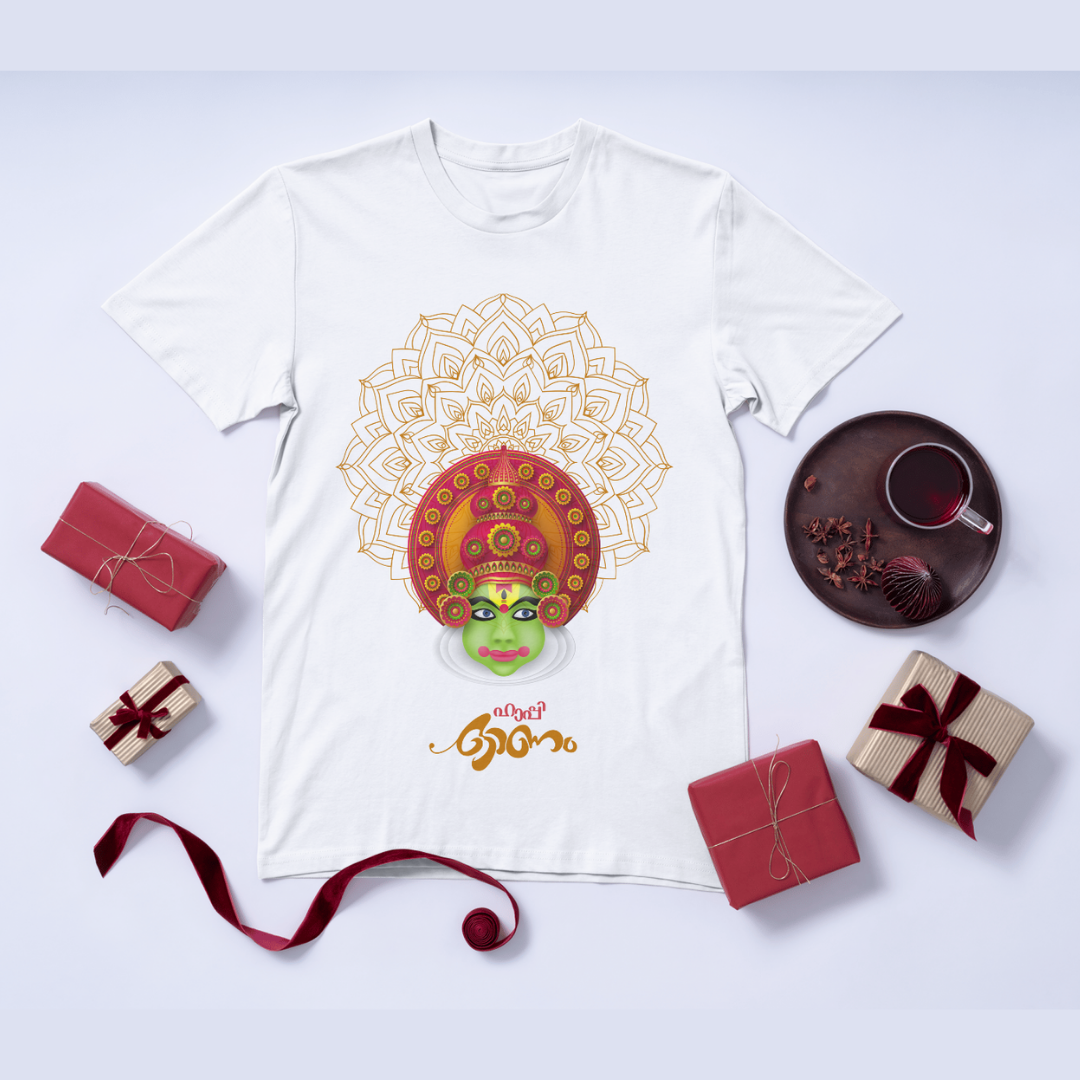 Happy Onam T-Shirt - Kerala Festival Floral Pookalam Tee by RanggRiwaaz