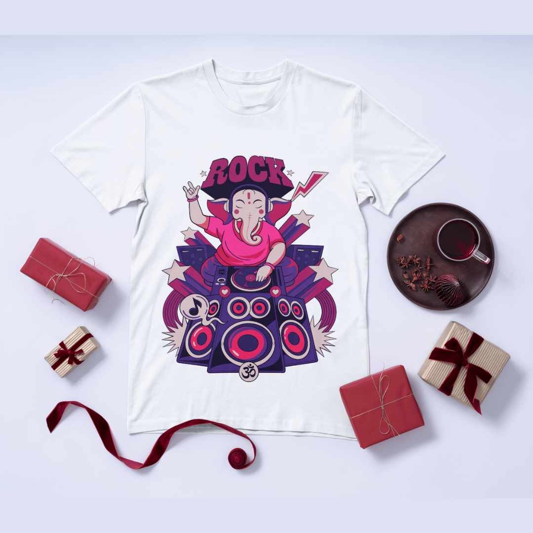 Ganpati Bappa Rock T-Shirt - Modern Devotional Graphic Tee by RanggRiwaaz