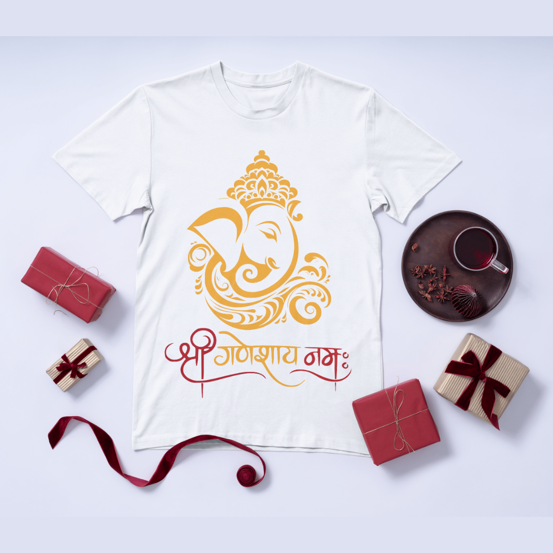Ganesh Chaturthi Celebration T-Shirt - Artistic Lord Ganesha by RanggRiwaaz