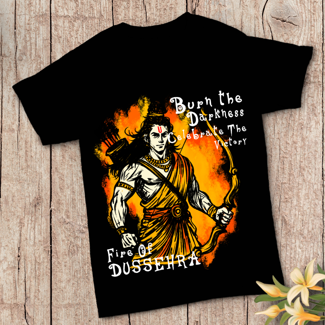 Fire of Dussehra T-Shirt - Victory Over Evil Graphic Tee by RanggRiwaaz