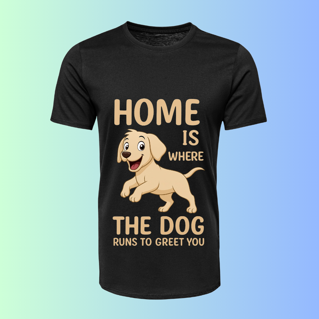 RanggRiwaaz Unisex "Home is Where the Dog Is" Graphic Tee - Pet Owner Comfort Shirt