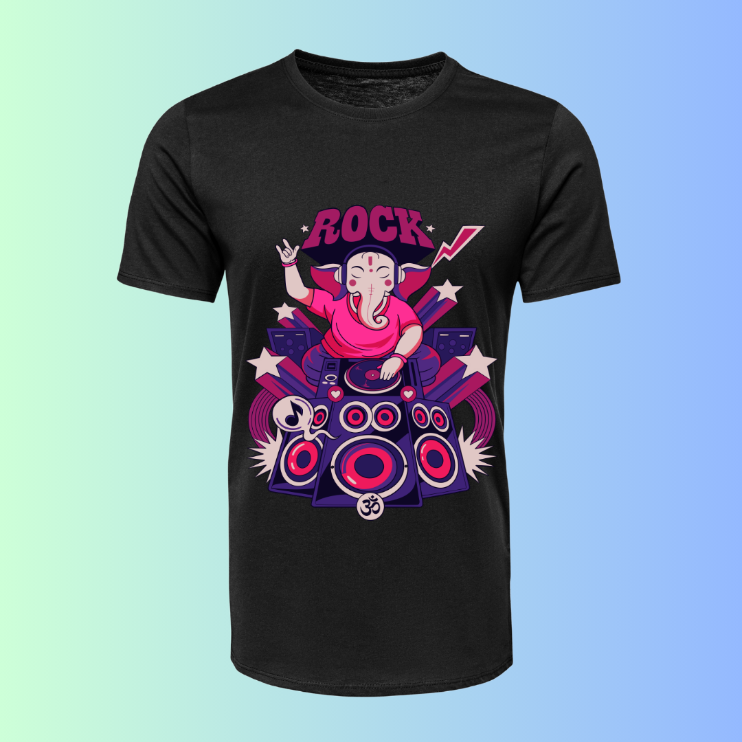 Ganpati Bappa Rock T-Shirt - Modern Devotional Graphic Tee by RanggRiwaaz