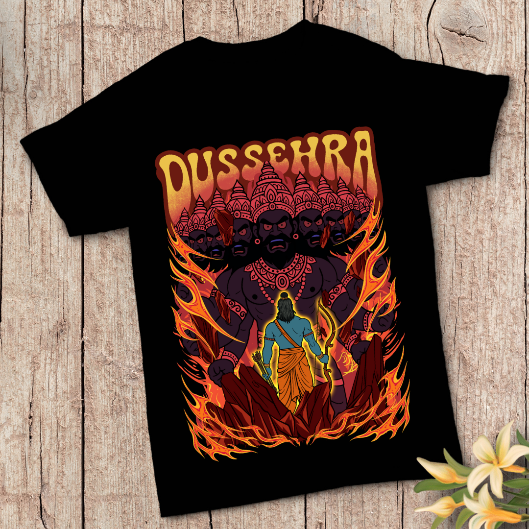 Dussehra's Cleansing Fire T-Shirt - Symbolic Festival Graphic Tee by RanggRiwaaz