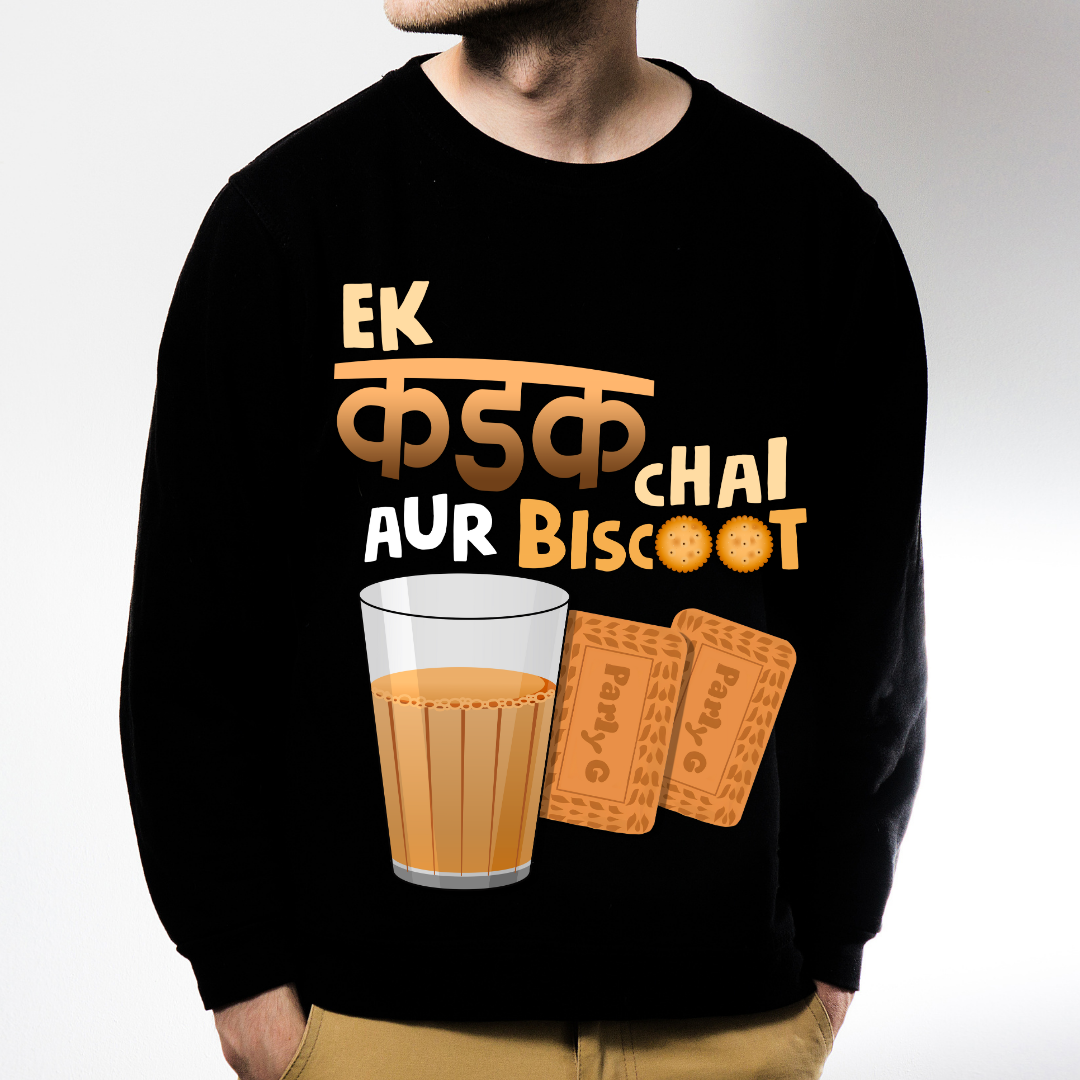 Ek Kadak Chai Biscoot - Indian Tea Lover Printed Sweatshirt | RanggRiwaaz