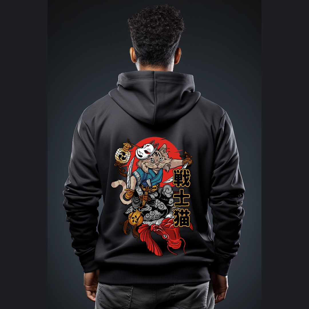 No Nine Lives, Just One Great Fight Kitsune's Shadow Guard Unisex Hoodie by RanggRiwaaz