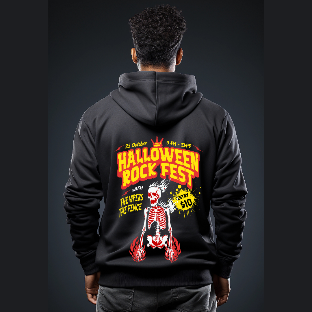 Halloween Rock Fest Hoodie - Spooky Concert & Music Festival Hoodie by RanggRiwaaz