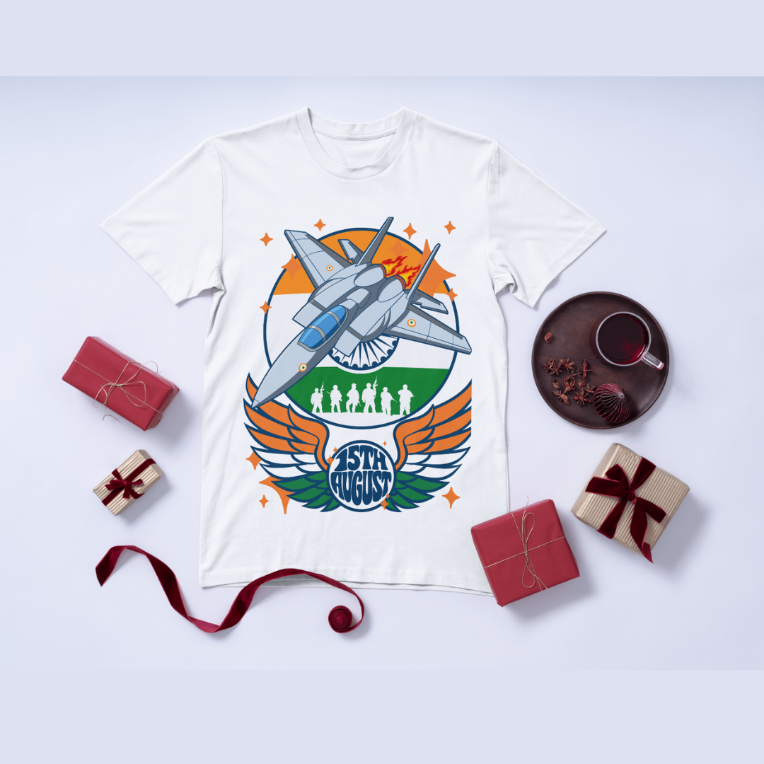 Jet Fighter 15th August T-Shirt - Indian Independence Day Patriotic Tee by RanggRiwaaz