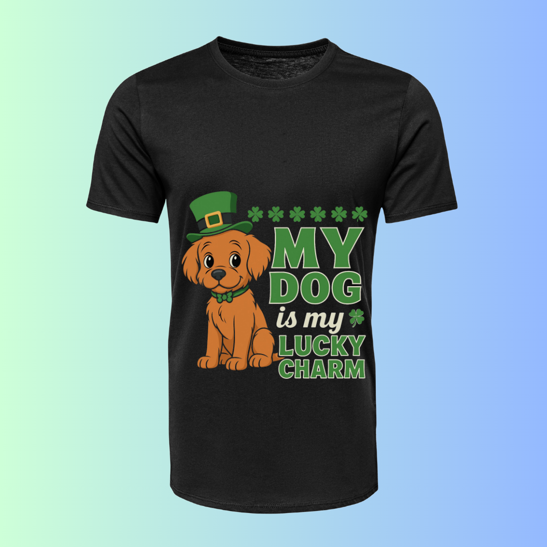 "My Dog is My Lucky Charm" T-Shirt - Pet Lover Good Fortune Tee by RanggRiwaaz