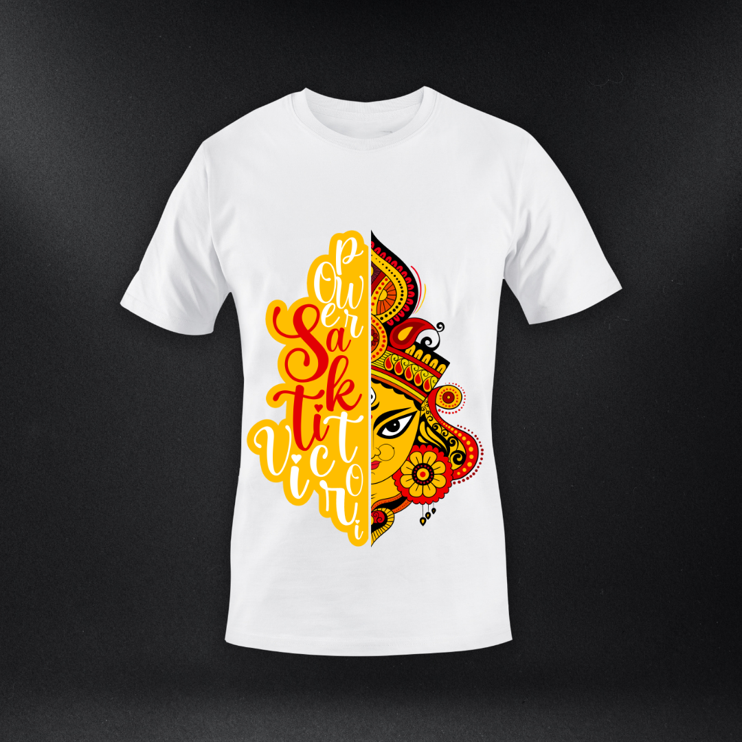 Power Shakti Maa Durga T-Shirt Men - Divine Goddess Graphic Tee by RanggRiwaaz