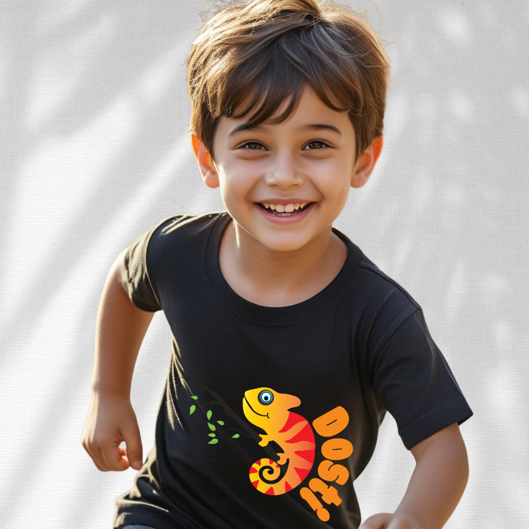 Dosti Yaari Black Boys' T-Shirt - Friendship Quote Tee by RanggRiwaaz