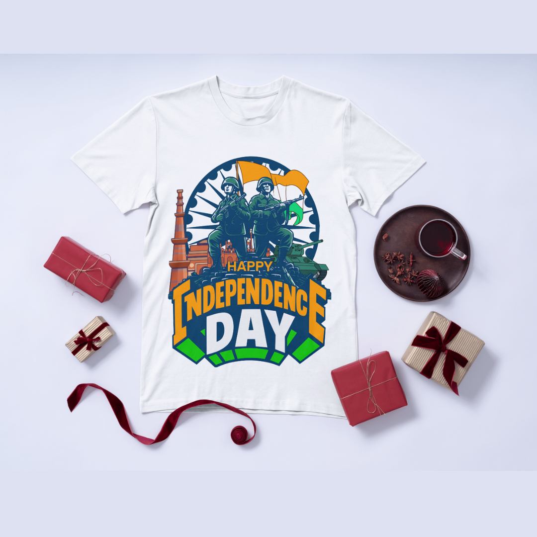 Happy Independence Day India T-Shirt - Patriotic Soldier Graphic Tee by RanggRiwaaz