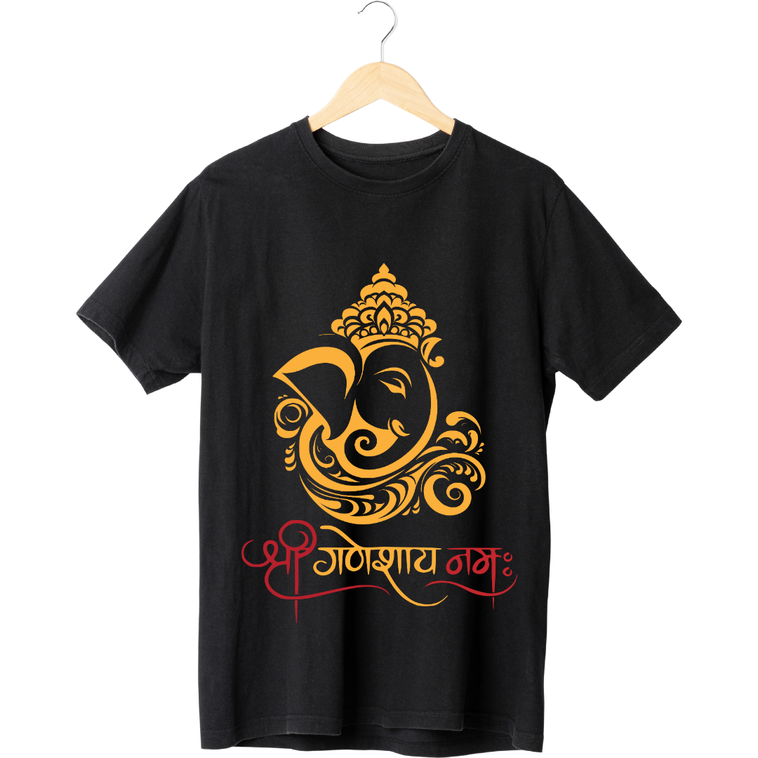 Ganesh Chaturthi Celebration T-Shirt - Artistic Lord Ganesha by RanggRiwaaz