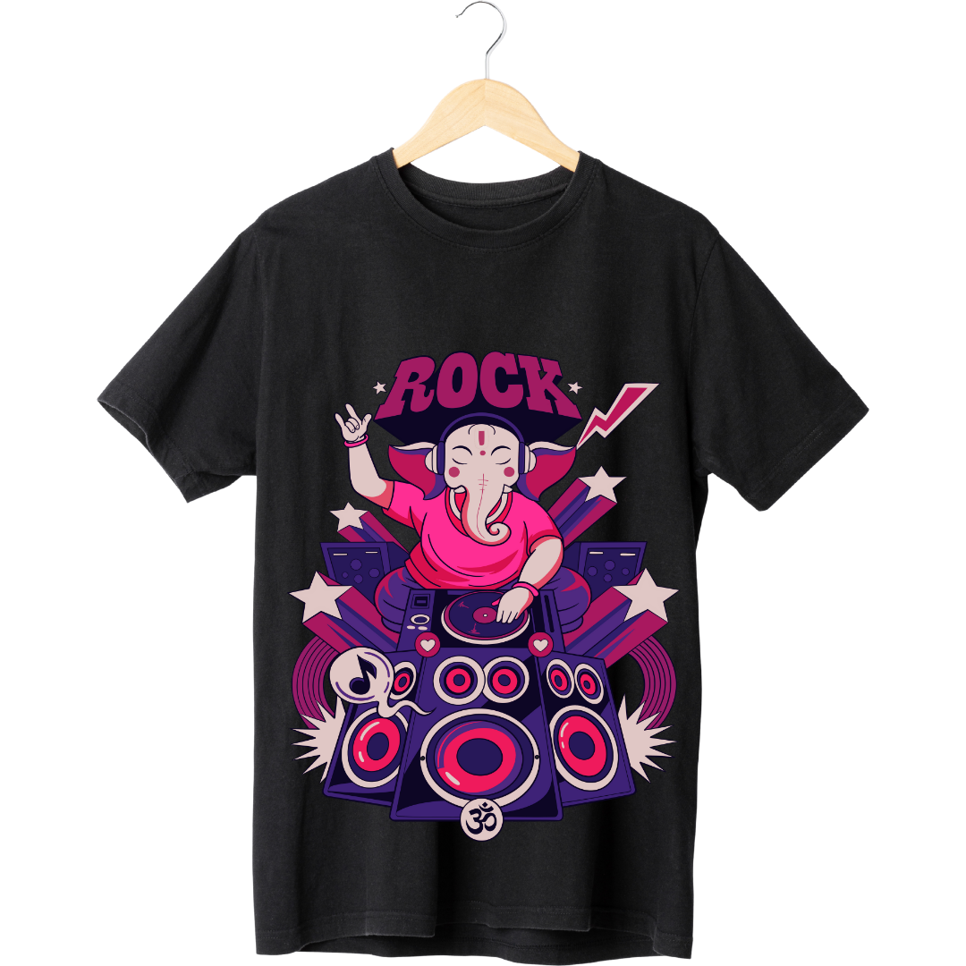 Ganpati Bappa Rock T-Shirt - Modern Devotional Graphic Tee by RanggRiwaaz