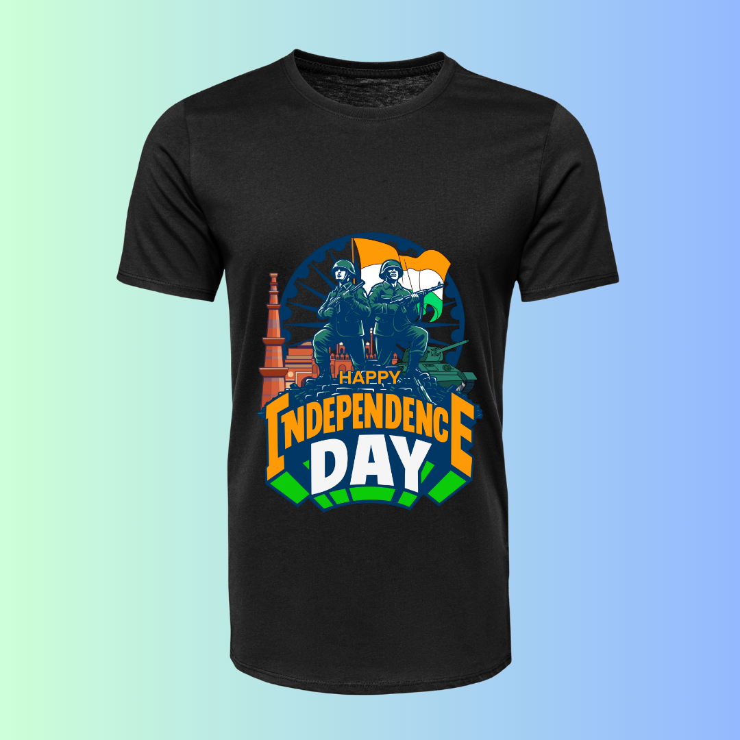 Happy Independence Day India T-Shirt - Patriotic Soldier Graphic Tee by RanggRiwaaz