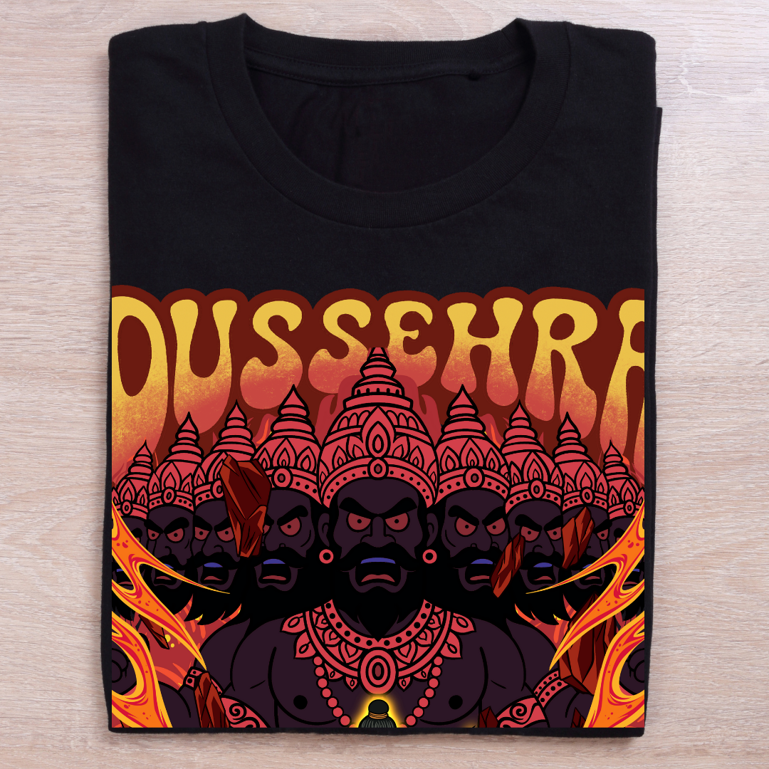 Dussehra's Cleansing Fire T-Shirt - Symbolic Festival Graphic Tee by RanggRiwaaz